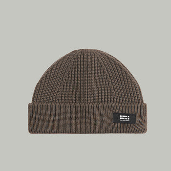 Merino Short Beanie Hat Morse Code Logo RD-MRNSBHMCL KHAKI