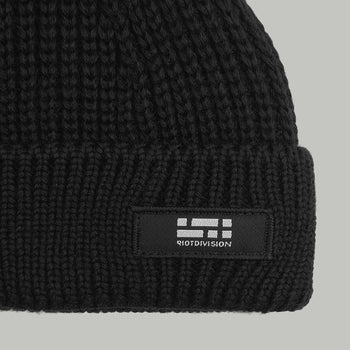 Merino Short Beanie Hat Morse Code Logo RD-MRNSBHMCL BLACK