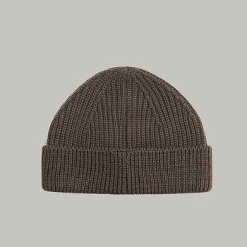 Merino Short Beanie Hat Morse Code Logo RD-MRNSBHMCL KHAKI