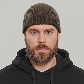 Merino Short Beanie Hat Morse Code Logo RD-MRNSBHMCL KHAKI