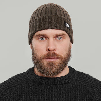 Merino Beanie Hat Morse Code Logo RD-MRNBHMCL KHAKI