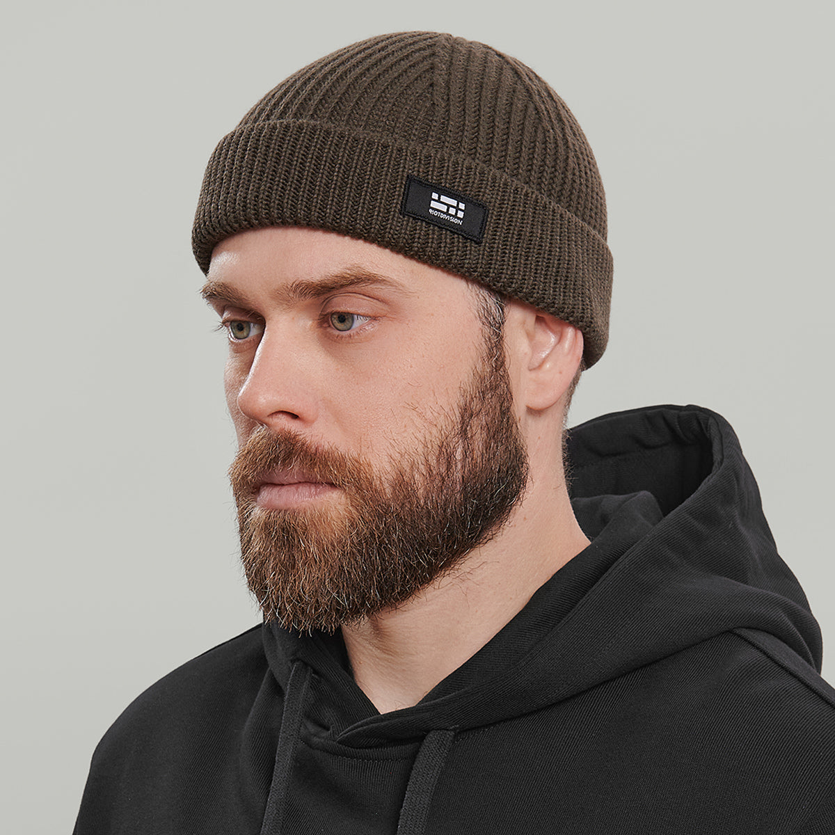 Merino Short Beanie Hat Morse Code Logo RD-MRNSBHMCL KHAKI