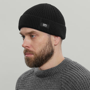 Merino Short Beanie Hat Morse Code Logo RD-MRNSBHMCL BLACK