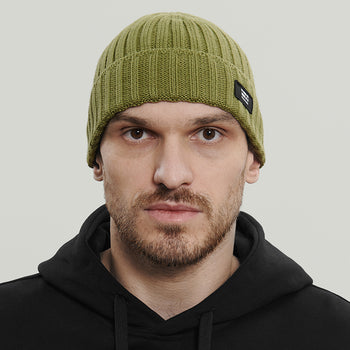 Merino Beanie Hat Morse Code Logo RD-MRNBHMCL GREEN