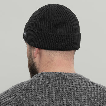 Merino Short Beanie Hat Morse Code Logo RD-MRNSBHMCL BLACK