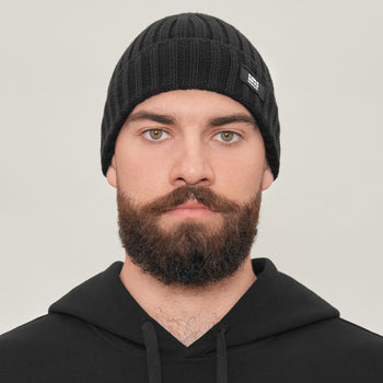 Merino Beanie Hat Morse Code Logo RD-MRNBHMCL BLACK