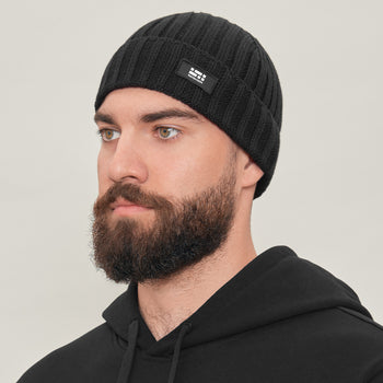 Merino Beanie Hat Morse Code Logo RD-MRNBHMCL BLACK